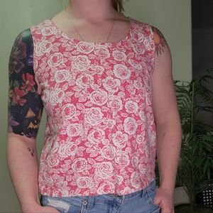 Vintage Action Gear Pink & White Floral Cotton Tank Top